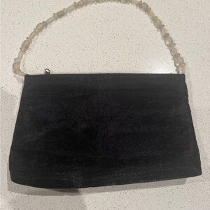 Chic Black Clutch with Beaded Handle
